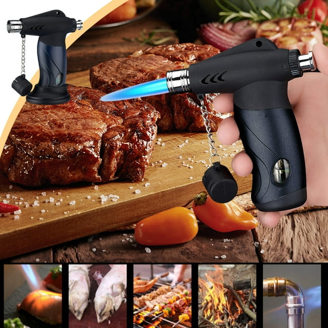 HaoXun 1 Pc Refillable Butane-fueled Torch with Safe Lock & Adjustable Flame - Super Strong Blue Flame Igniter for Kitchen Cooking