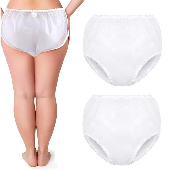 Duslogis 2 Pcs Waterproof Incontinence Underpants Plastic Pants Incontinence Leak Protection Adult Washable Diaper Cover (White,S Size)