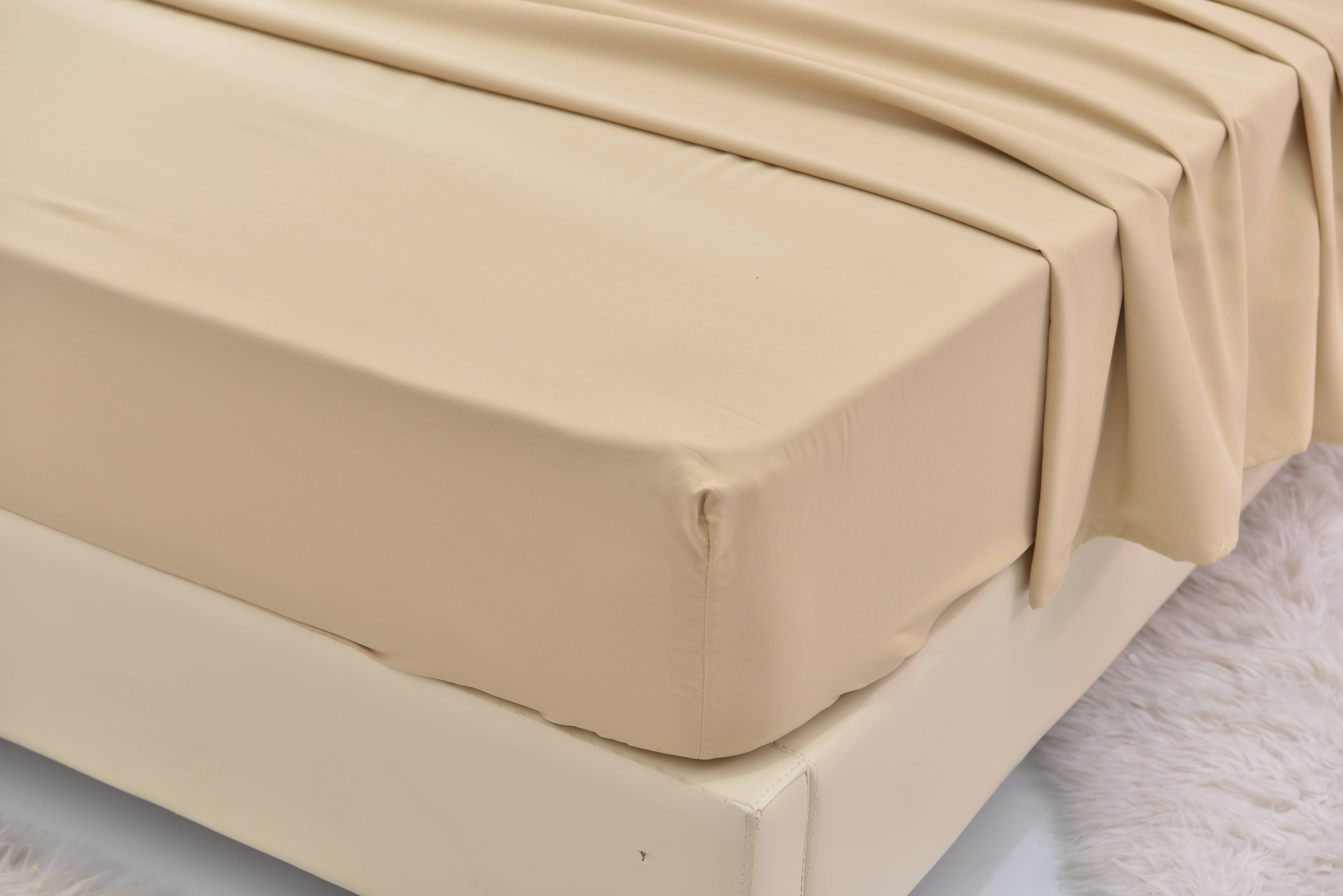 Split King Size Bamboo Derived Rayon Bed Sheet Set - Softer than Cotton Sheets Split King Size - Wrinkle Free - 16" Deep Pockets - 5 Piece - 2 Fitted Sheet, 1 Flat, 2 Pillowcases Split King Beige