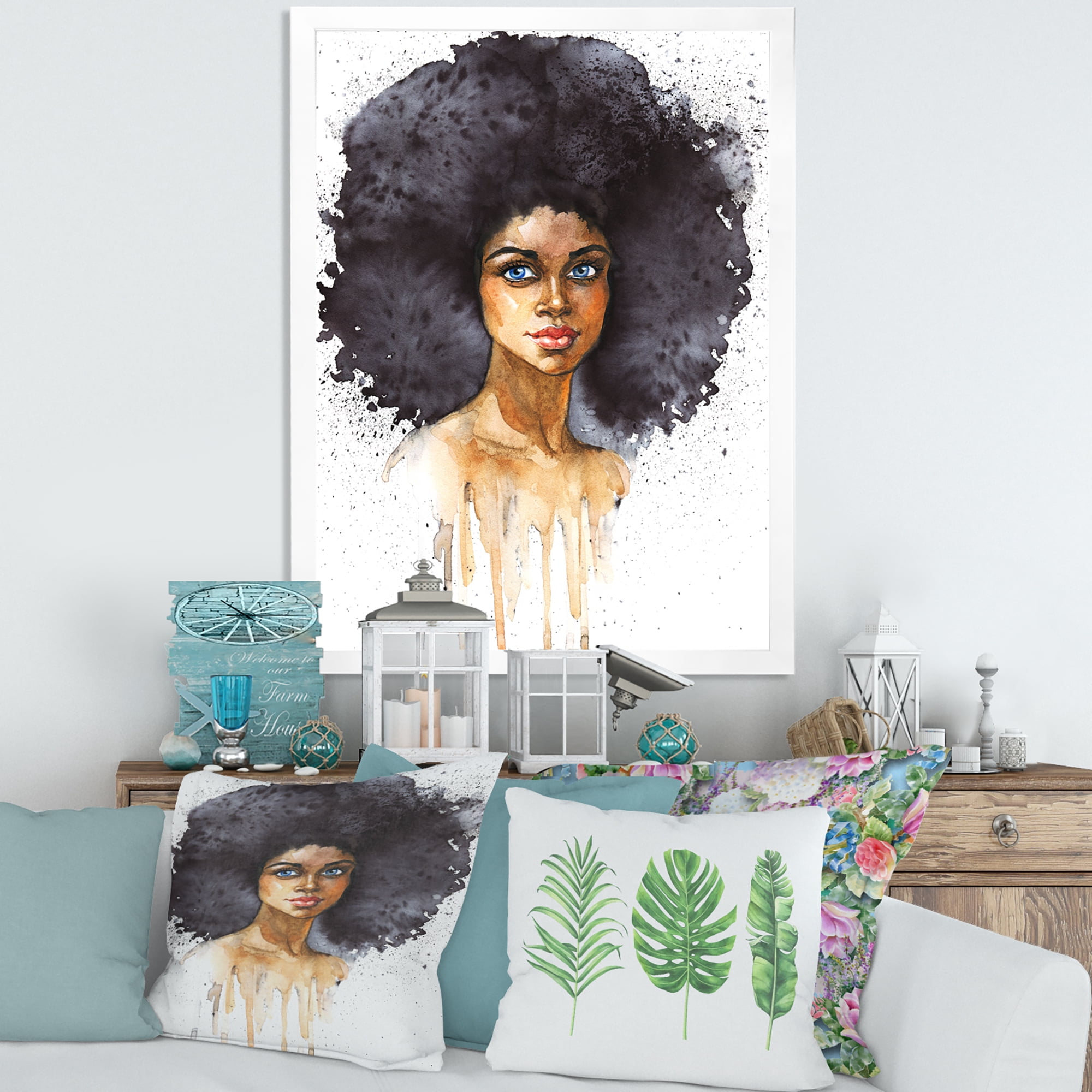 Designart 'Portrait of Afro American Woman X' Modern Framed Art Print