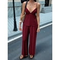 thumbnail image 4 of Women's Wide Leg Sets Deep Neck Camisole Tank Tops Matching 2 Piece Set Pants Outfit Top Wine Red S, 4 of 7
