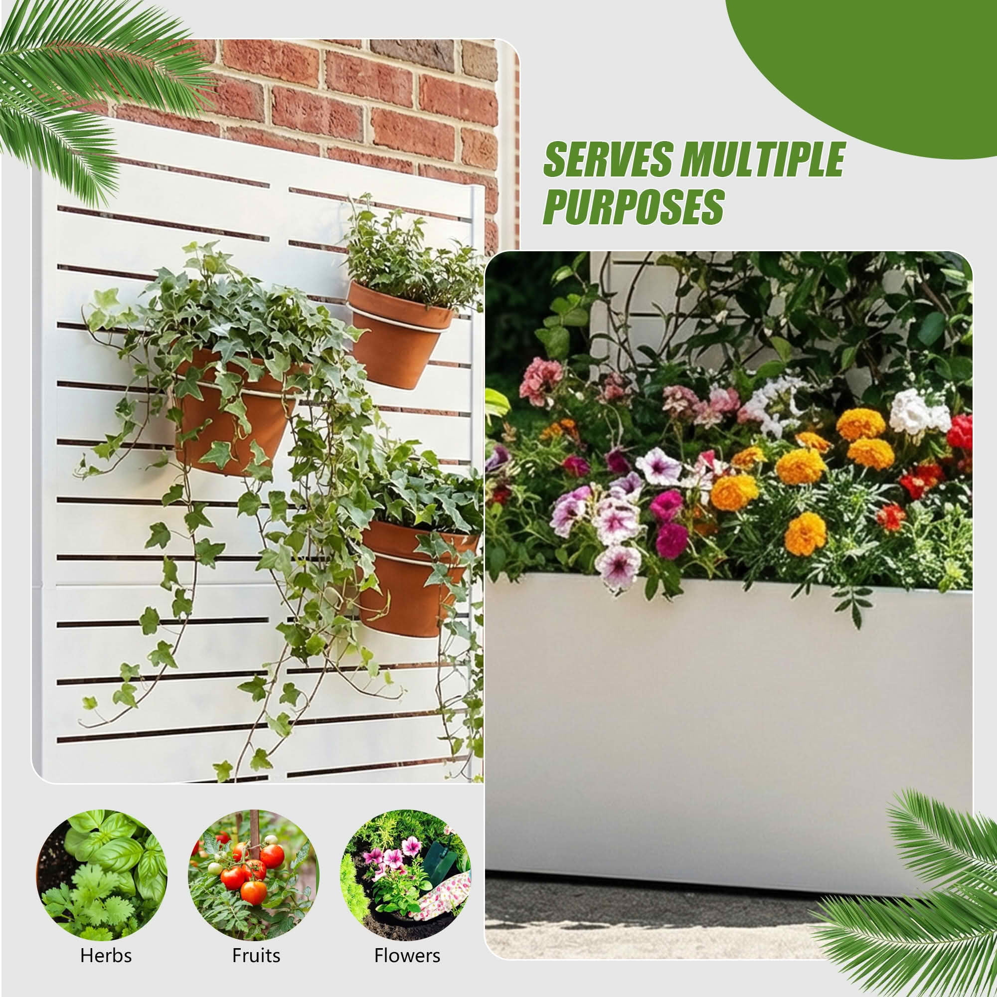 MAYEERTY 47x24x12 Inch White Metal Rectangular Planter Box with Trellis, 2 Piece Set for Outdoor Garden & Patio