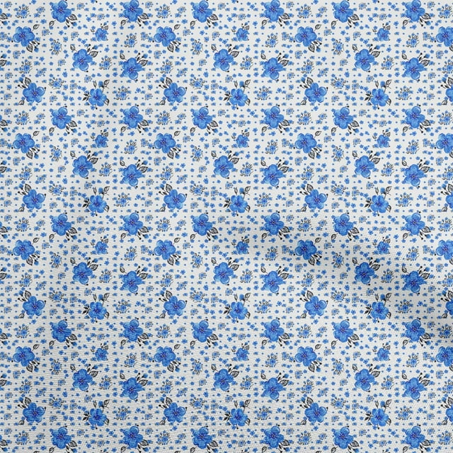 oneOone Viscose Chiffon Medium Blue Fabric Florals Craft Projects Decor Fabric Printed By The Yard 42 Inch Wide