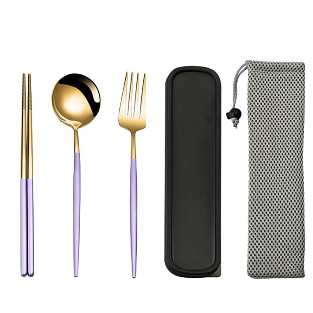 Juego de cucharas de palillos, acero inoxidable, espejo portátil, pulido, vajilla antideslizante, tenedor para niños, estuche para cubiertos Vogacara HA8132-07B