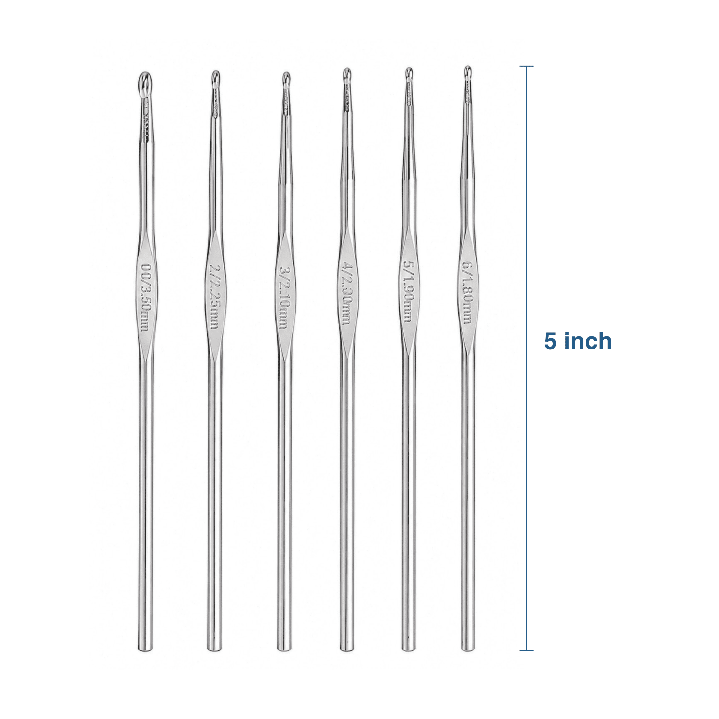 Hello Hobby Steel Crochet Hooks, Sizes 00 and 2-6, 6-Piece Set