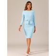 thumbnail image 3 of DARING DIVA Bodycon Round Neck 3/4 Sleeve Peplum Wear Sheath Dress M Sky Blue, 3 of 6