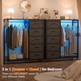 thumbnail image 4 of Aheaplus Dresser for Bedroom with Clothes Rack, 5 Drawers Dresser with Charging Station & LED Lights, Storage Chest of Drawers with Wheels, Wooden Top, Lockable Wheels, Bedroom, Closet,Gray Oak, 4 of 7