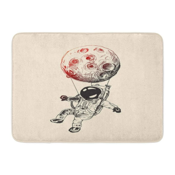 NUDECOR Draw Moon Hanging Astronauts Space Mission Sketch Spaceman Balloon Doormat Floor Rug Bath Mat 23.6x15.7 inch