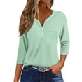 thumbnail image 2 of Women Blouses Dressy Casual 3/4 Sleeve Tee Tops Henley Neck Button Down Graphic Print Half Sleeve Tunic Shirts, 2 of 4