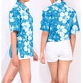thumbnail image 4 of HAPPY BAY Button Down Shirt for Women Floral Summer Beach Party Blouse Shirt Hawaiian TShirts Short Sleeve Dress Shirts Tops Blouses for Women S All Hibiscus, Turquoise, 4 of 6