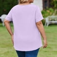 thumbnail image 4 of Trendy V Neck Pleated T Shirts for Women Plus Size Short Sleeve Tops Comfortable Soft Solid Color Loose Fit Curved Hem Dressy Summer Tees Light Purple XXL, 4 of 6