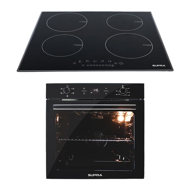 Combo FORNAIO SUPRA Horno Eléctrico Empotrable Pomelo 110 V y Parrilla de Inducción Magnética 4 Quemadores Cristal Templado Negro.