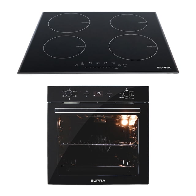 Combo FORNAIO SUPRA Horno Eléctrico Empotrable Pomelo 110 V y Parrilla de Inducción Magnética 4 Quemadores Cristal Templado Negro.