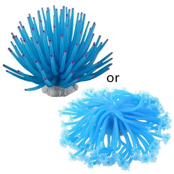 Qisuw Artificial Sea Anemone Soft Blue Fake Coral Ornaments Aquarium Decorations Silicone Sea Plant for Fish for Tank Decorati