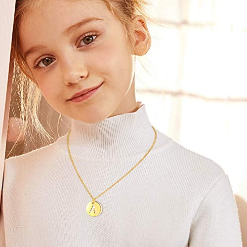 Gold Letter Initial Necklace for Women Girls Solid 18K Gold Plated Dainty Tiny Kids Necklaces Name Alphabet Circle Disc Coin Pendant Charm Birthday Walmart