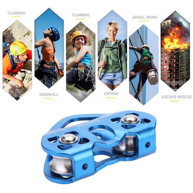 30KN Dual Pulley Zip Line Rescue Cable Trolley Outdoor Rock Climbing Equipment
