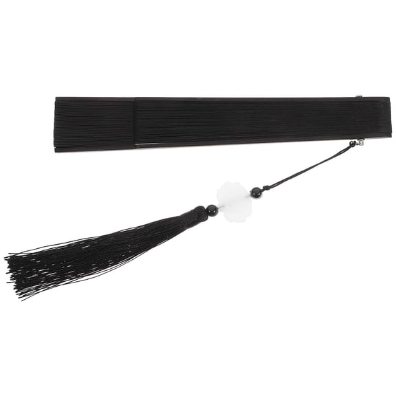 HIAKDOFT Summer Travel Folding Fan Black Bamboo 1Pack 16.5X8.9X1.2In