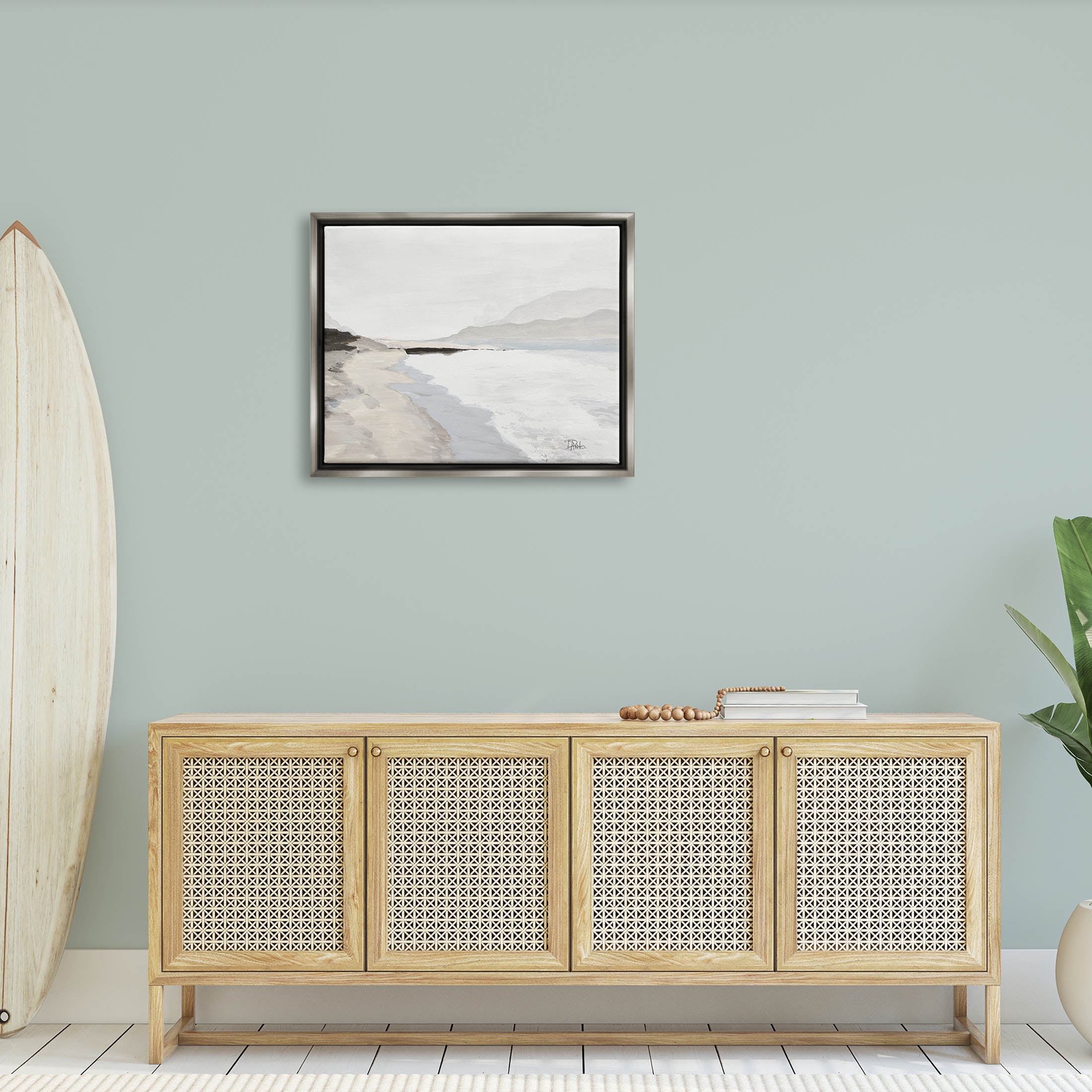 Beach Foam Coastal Shore Coastal Painting Luster Gray Framed Art Print Wall Art