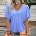 thumbnail image 2 of Summer V-Neck T-Shirt for Women Fashion Batwing Sleeve Short Sleeve Tops Relaxed Fits Casual Basic T-Shirt,Blue,3XL, 2 of 5
