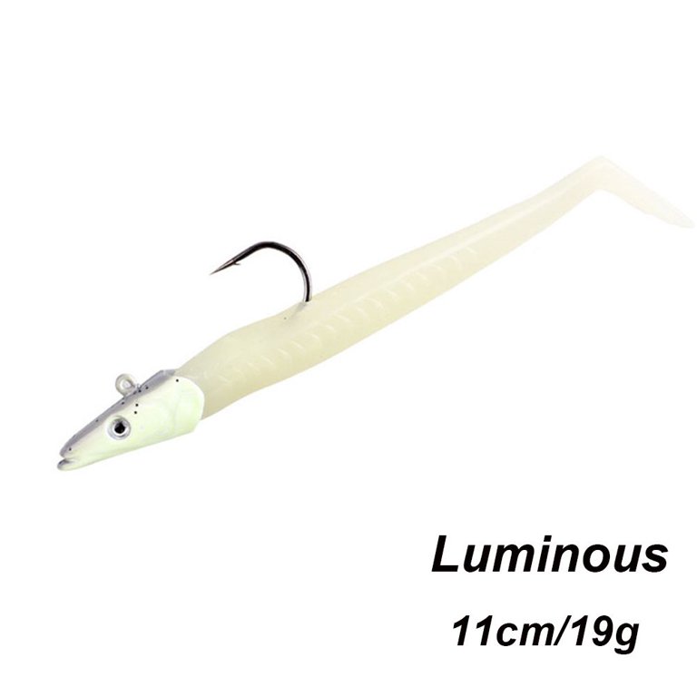 High Quaility Luminous Silicone 10g 19g 34g Fish Eel Lure Worm Barbed Hook  Artificial Soft Bait Lead Jig Head LUMINOUS - 19G 