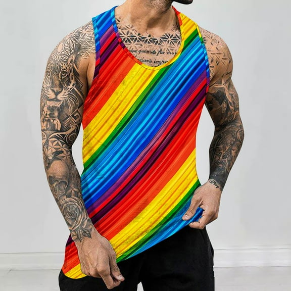 ALLLIST Tank Tops for Men Summer Sleeveless Pullover Rainbow Casual Underwear for Men Size S-4XL