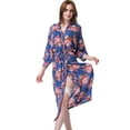 thumbnail image 2 of Mr & Mrs Right Plus Size Floral Cotton Bathrobe Women Long Bridesmaid Getting Ready Shirt Dresses Printed Blossom Kimono Robe,Navy,M, 2 of 4