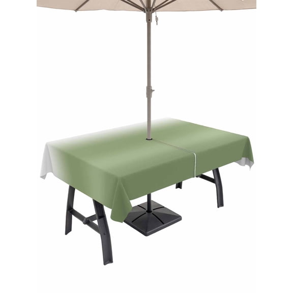 Outdoor Tablecloth with Umbrella Hole for Patio/Picnic/Party/Camping, Dark Sage Green Waterproof Table Cloth Rectangle Table Cover Washable, Modern Ombre Abstract Aesthetics (60"x 102")