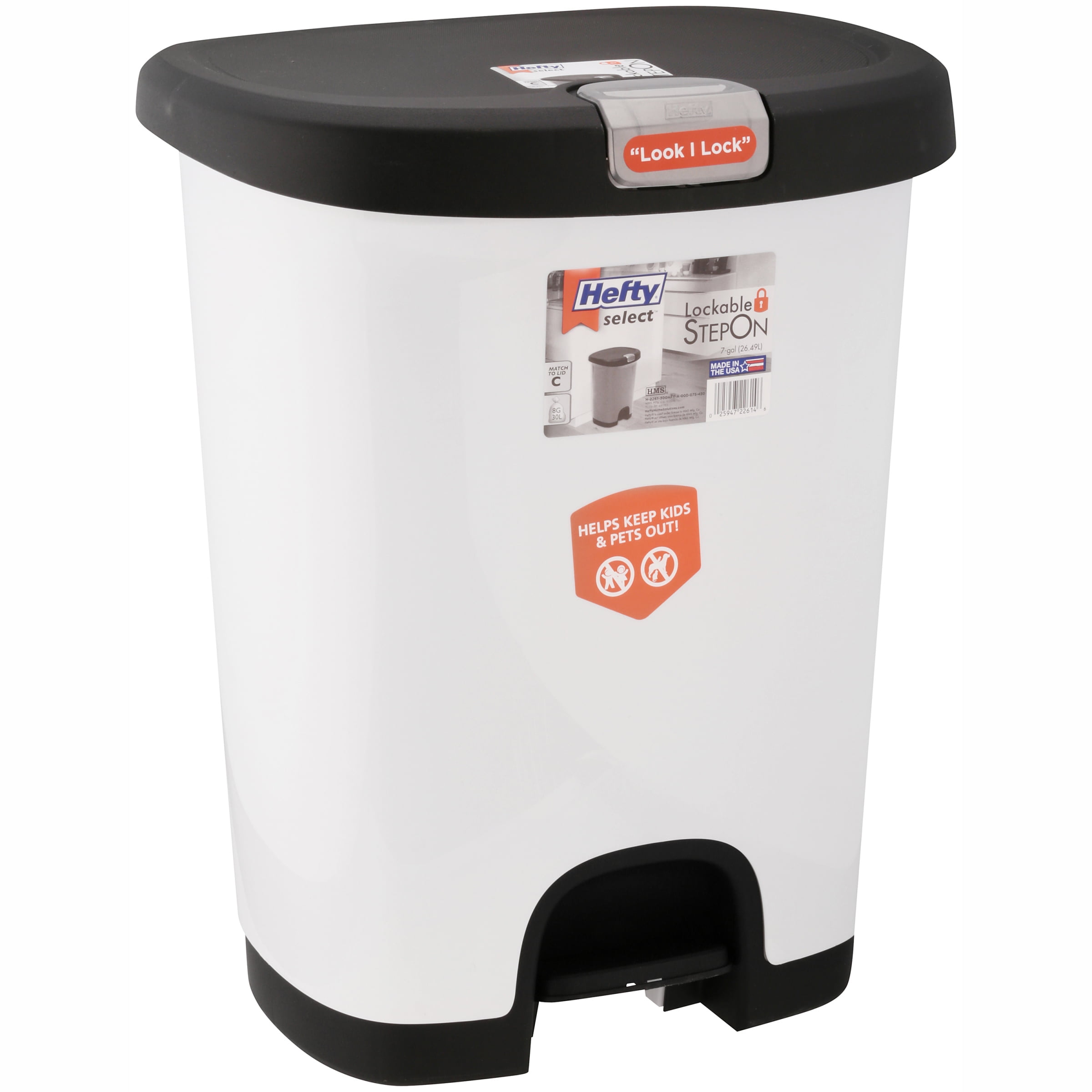 Hefty 7 Gal Textured Step On Trash Can With Lid Lock And Bottom Cap