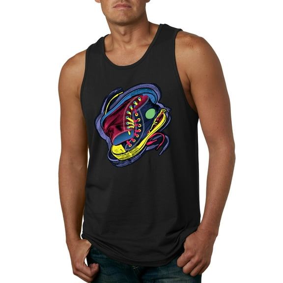 Wild Bobby, Colorful Sneakers Chucks Streetwear Mens Graphic Tank Top, Black, Small
