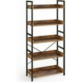 thumbnail image 2 of Rolanstar Bookshelf Tier with Hooks  Industrial Wood Bookcase  Vintage Storage Rack with Open Shelves  Rustic Standing Bookshelves Metal Frame Display Rack for Living Room  Bedroom, 2 of 6