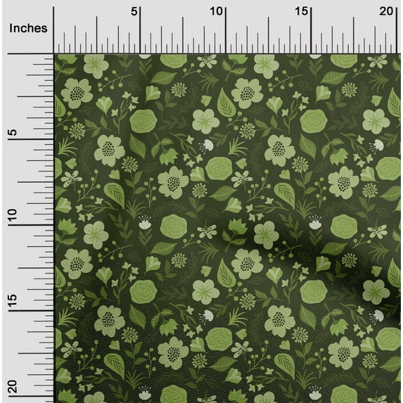 oneOone Cotton Poplin Olive Green Fabric Florals Sewing Craft Projects Fabric Prints By Yard 56 Inch Wide