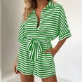 thumbnail image 6 of Short Rompers for Women Dressy Casual Striped Button Up Short Sleeve Jumpsuit Shorts with Belt Pockets (XL, Green), 6 of 7