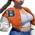 thumbnail image 1 of Women Loose Style Short Coat  Letters Embroidery Pattern Long Sleeve Jacket with Pocket  S/ M/ L, 1 of 2