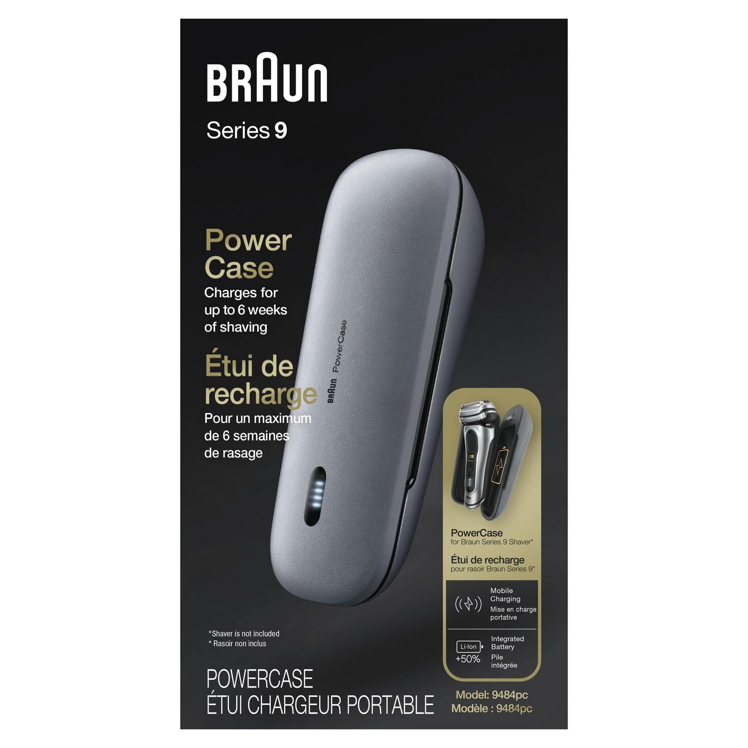 Braun Powercase, compatible with Braun Series 8 and 9 Electric Shavers, charges for up to 6 weeks