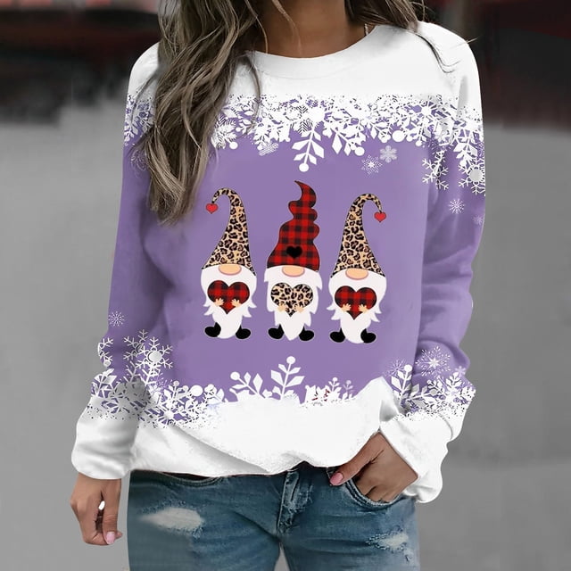 Mirages Cardigans à Capuche Surdimensionnés pour Femmes, T-Shirt Ample Imprimé d'Hiver pour Femmes, Chemisier à Manches Longues, Hauts Décontractés à Col Rond