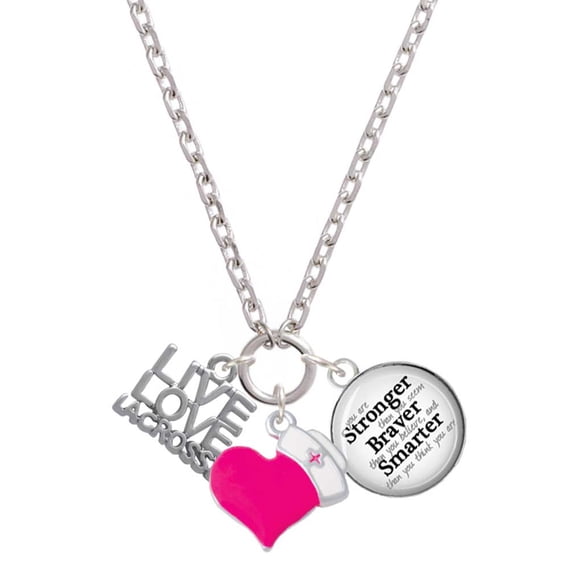 Delight Jewelry Silvertone Live Love Lacrosse - Hot Pink Heart Nurse Strong Zoe Necklace