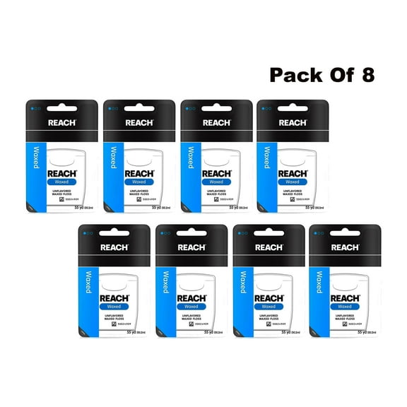 REACH Unflavored Waxed Dental Floss, 55 yds (Pack Of 8)