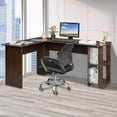 thumbnail image 5 of Ktaxon L-Shaped Home Office Wood Corner Desk Computer Desk Laptop Workstation 2-layer Bookshelves Brown, 5 of 11