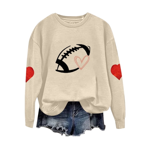 Holzkary Game Day Sweatshirts for Women Football Sweatshirts Funny Football Graphic Crewneck Long Sleeve Pullover Tops Sunday Football Shirts Tops Sweatshirts Fall Outfits Beige L