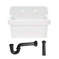 Kingston Brass KGPKWS2419170 Doriteal 24-Inch Ceramic Single Bowl Wall Mount Kitchen Sink with Strainer in White/Matte Black