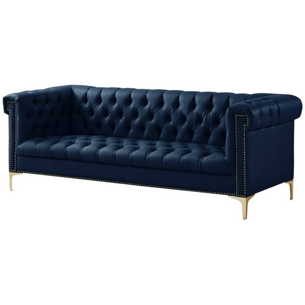 Faux Leather Tufted Chesterfield Sofa, Blue Leather Tuxedo Sofa Bed