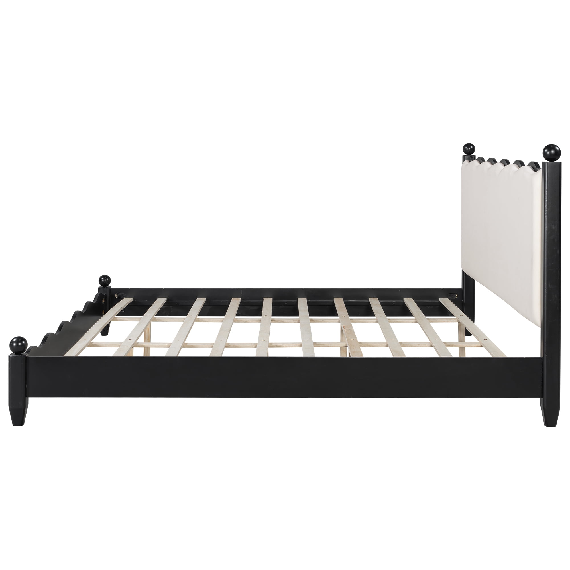 Euroco Wood King Size Wood Platform Bed with Upholstery Headboard, Black