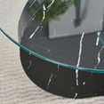thumbnail image 5 of LUFTUT Glass Coffee Table for Living Room, 3-Tier 42" Round Table, Clear Tempered Glass with Black Marble-Look MDF Base, Modern Center Table with Storage, 5 of 9
