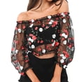thumbnail image 4 of Worallymy Mujeres Bordado Crop Top Malla Floral Impreso Hombro Elástico Blusa XL Worallymy JD735811686, 4 of 5