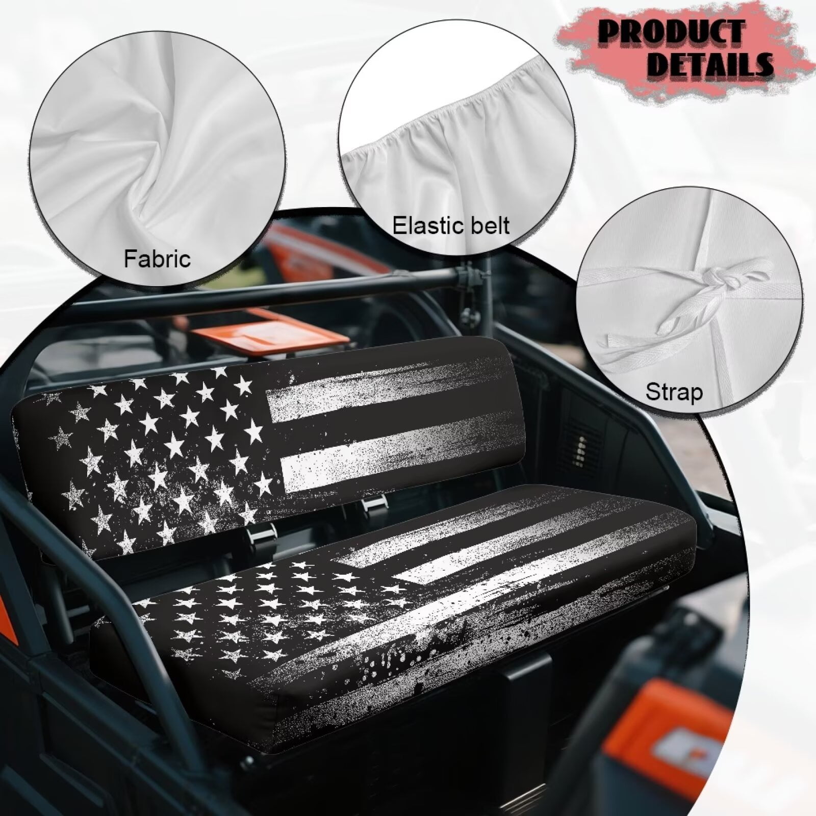Uorisanigo UTV Seat Cover, Full Protection Seat Cover Fit for Mule 3000 3010 3020 4000 4010 2001-2024, Easy to Install & Clean Black and White American Flag Mule Padded Protector Cushion