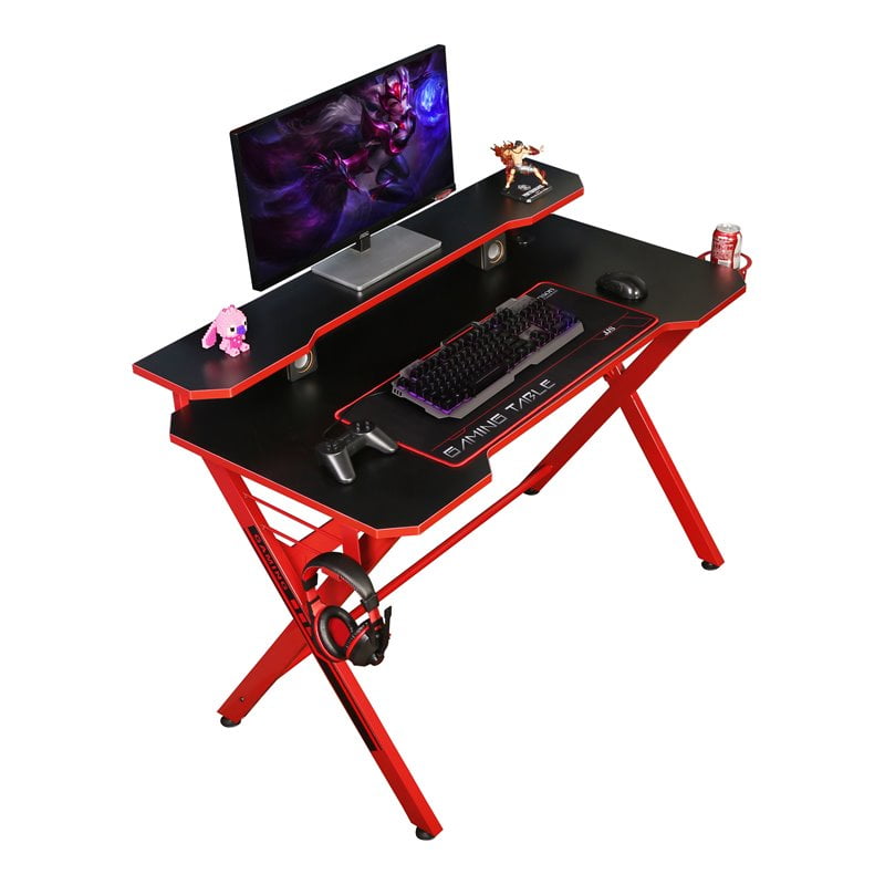 Jjs 48 Home Office X Shaped Gaming Computer Desk With Removable Monitor Stand Red, How High Should Gaming Desk Be