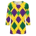 thumbnail image 5 of YUGYXL Deals Summer Mardi Gras 3/4 Shirt for Women Trendy Glitter Printed Clothes Lounge Crew Neck Loose Lightweight Tshirts Ladies Soft Tunic Tees Carnival Theme Tops Clearance Sales, 5 of 5