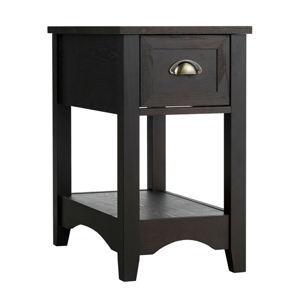 Finihen End Side Table, Rectangular Nightstand, Contemporary Chair Side End Table Compact Table with Drawer Nightstand, for Living Room, Bedroom, Brown Finihen End Side Table, Rectangular Nightstand, Contemporary Chair Side End Table Compact Table with Drawer Nightstand, for Living Room, Bedroom, Brown