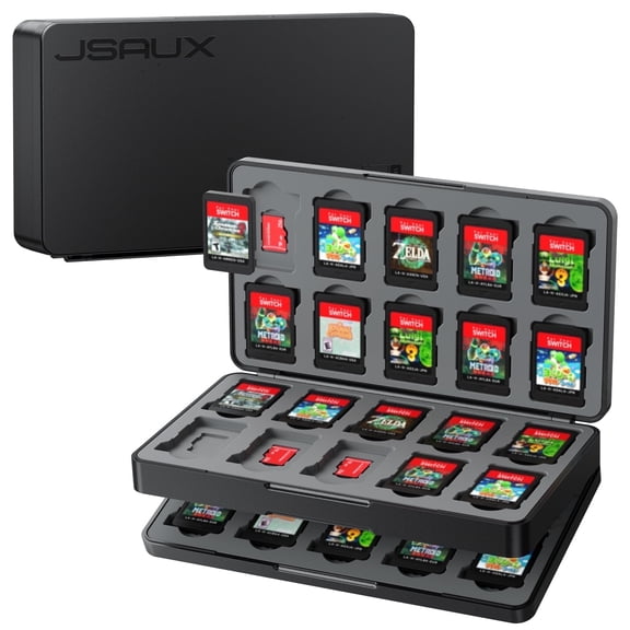 JSAUX Game Card Case for Nintendo Switch 2 (2025), Switch OLED & Lite, 40-Slot Hard Shell Storage Holder for 40 Game Cartridges & Micro SD Cards Compact Travel Gaming Card Organizer Box - Black
