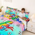 thumbnail image 4 of Erosebridal Letter E Teal Gradient Soccer Ball Print Queen Sheet Sets, Sports Monogram Bed Set for Kids Boys and Girls, 1 Flat Sheet, 1 Fitted Sheet and 2 Pillowcases, 4 of 6